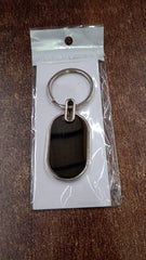Customized / Personalized Elegant Black & Silver Oval Metal Keychain (1 Pc)