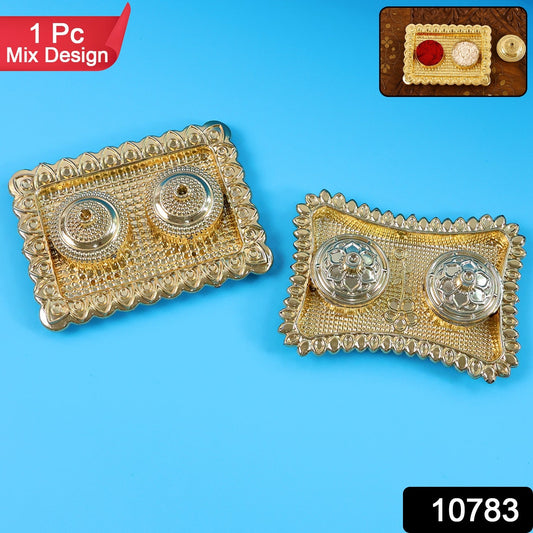 Ornate Rectangular Pooja Tilak Plate - (Mix Design / 1 Pc)