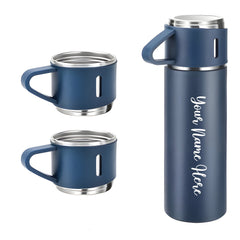 Customized Stainless Steel Vacuum Flask Set with 3 Cups – 500ML | Personalized Name Bottle Gift Combo for Boyfriend, Girlfriend, Employee