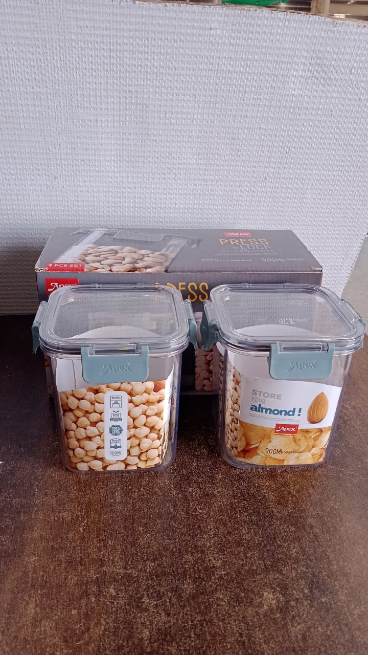 Apex Press Nâ€™ Lock Airtight Food Storage Container Set (2Pc/900ml) Approx
