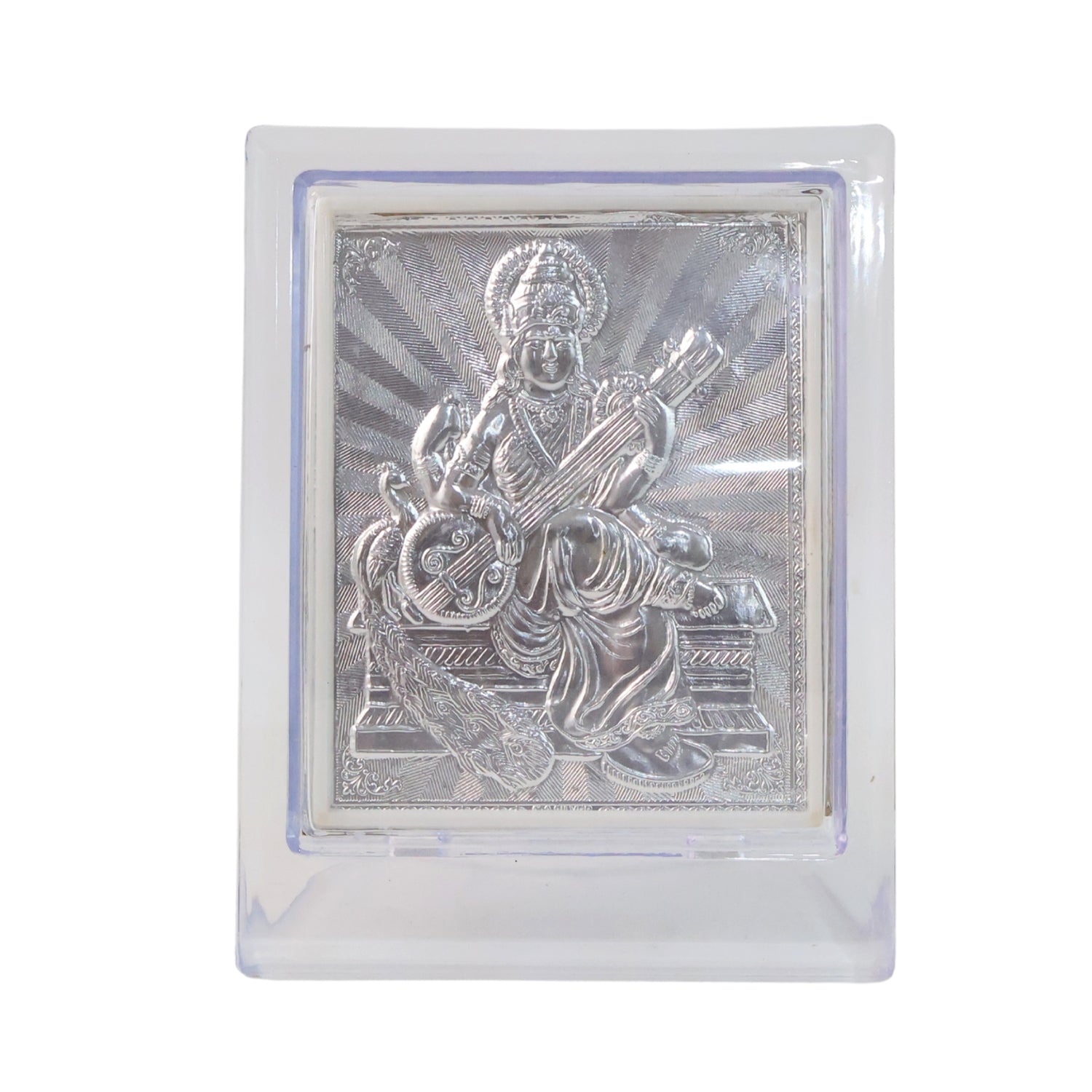 Elegant Silver Saraswati Maa Photo Frame with Stand (1 Pc)