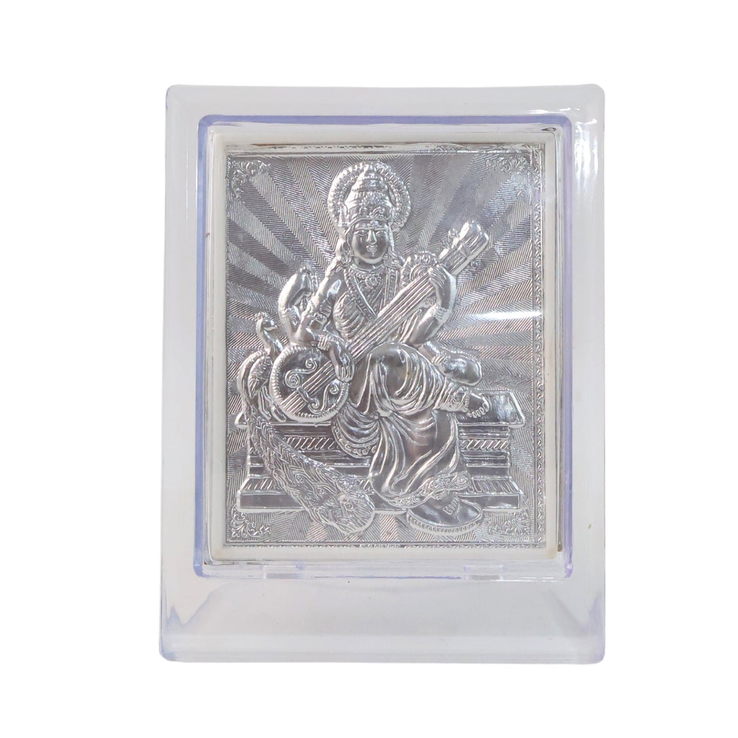 Elegant Silver Saraswati Maa Photo Frame with Stand (1 Pc)