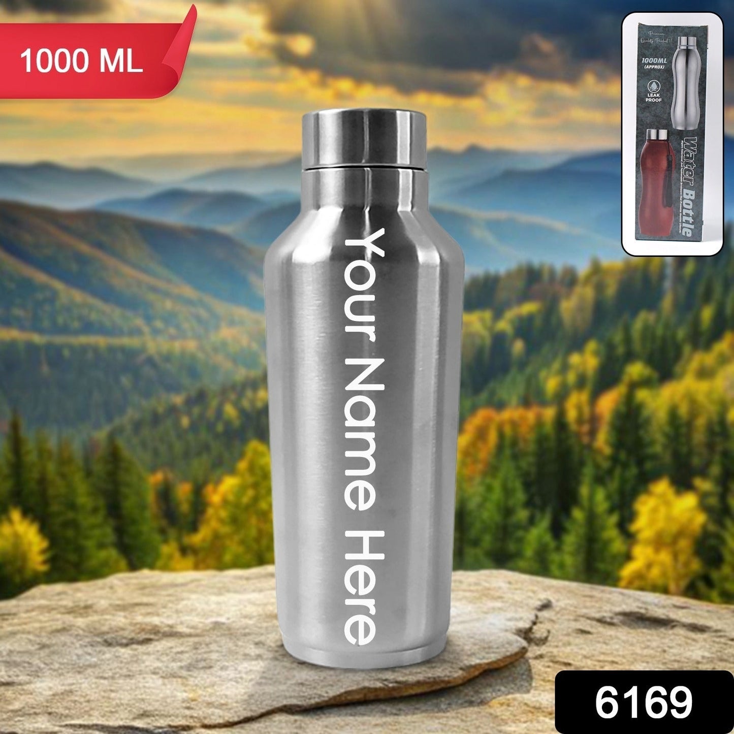 Customized / Personalized Stainless Steel Water Bottle (1000ML / 1 Pc / Steel)