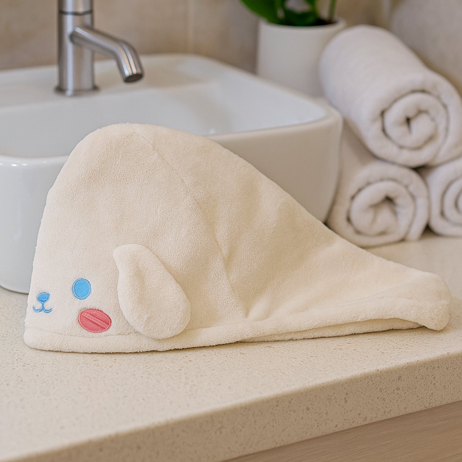 Soft Microfiber Cartoon Design Hair Drying Towel Wrap with Button Closure (1 Pc)