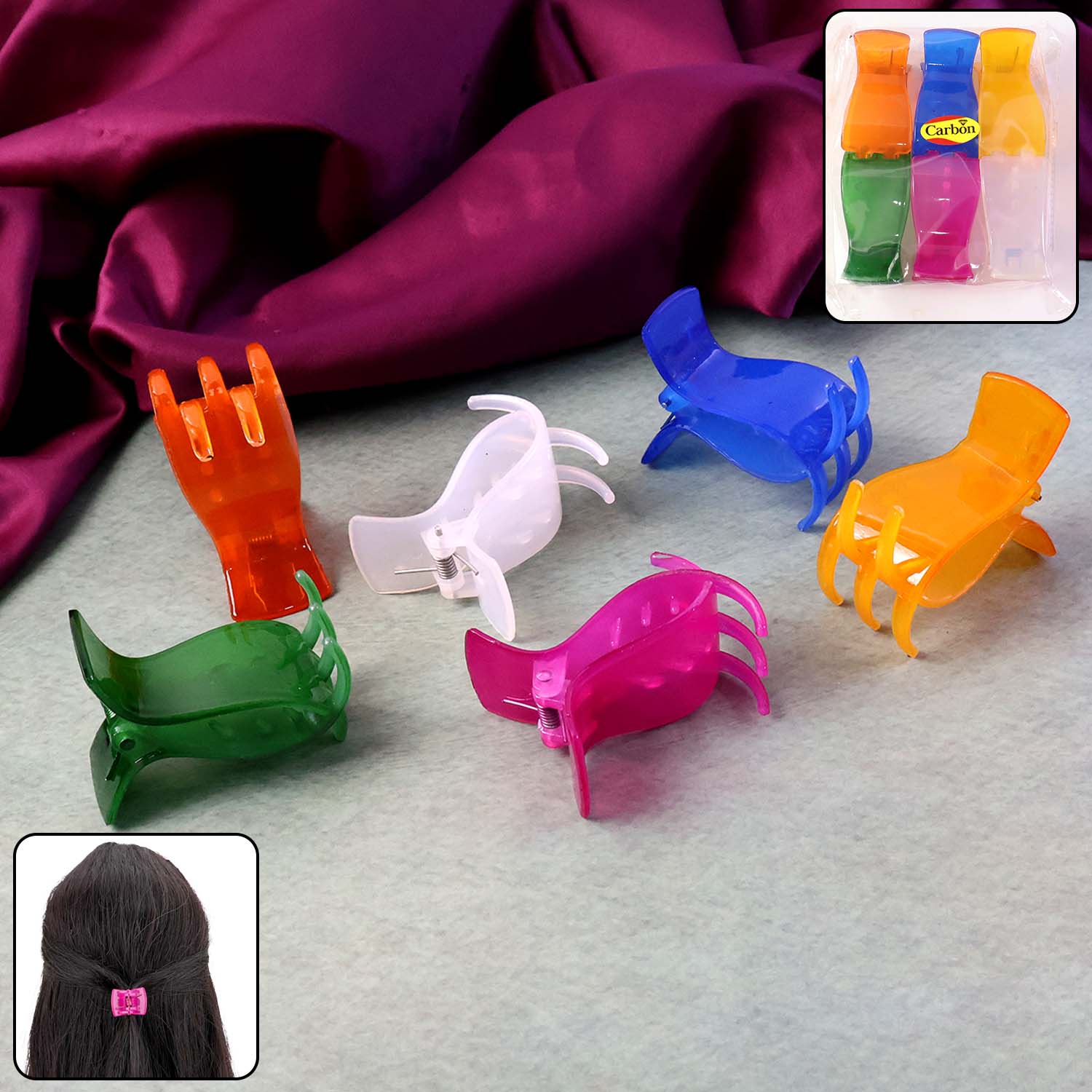 Mini Hair Claw Clips for Girls â€“ 6 Pc Colorful Small Hair Clamps