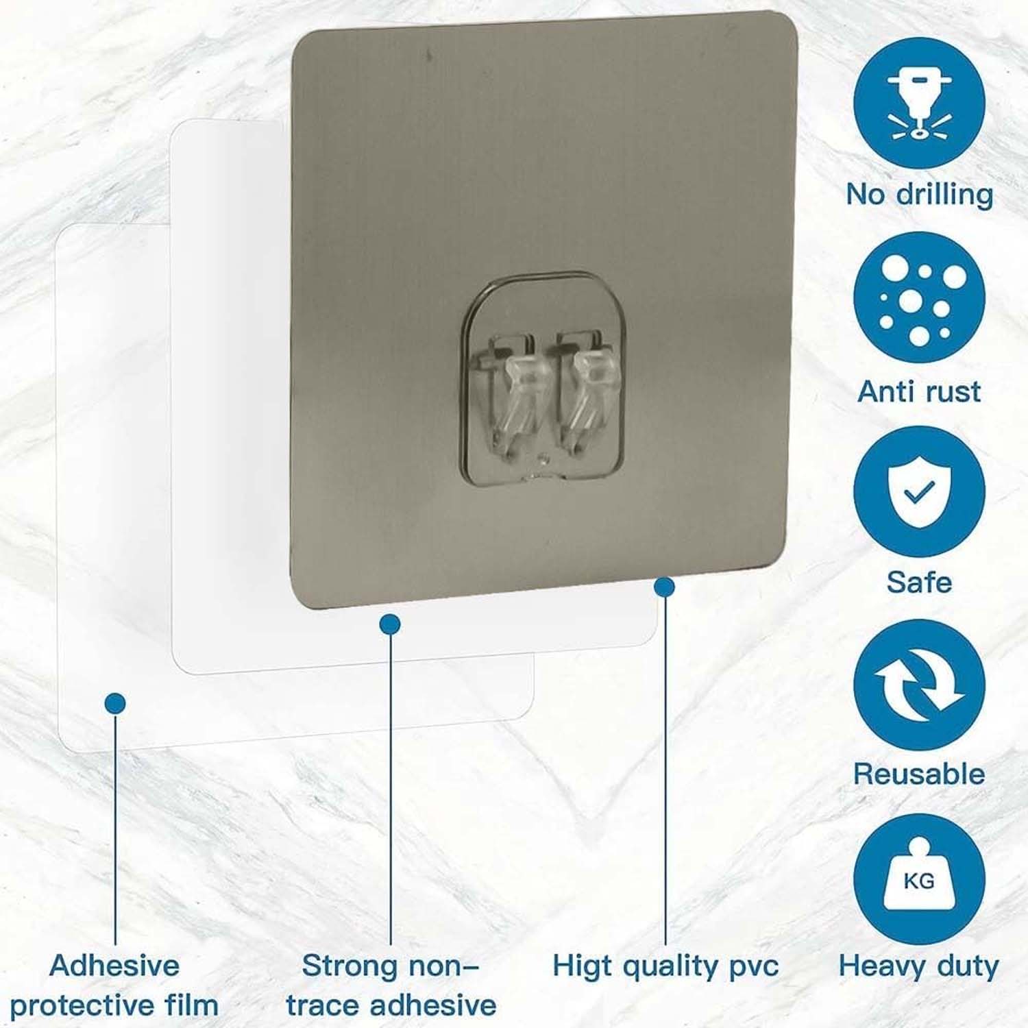 Self-Adhesive Heavy-Duty Plastic Wall Hook â€“ 1 Pc (8x8 cm)