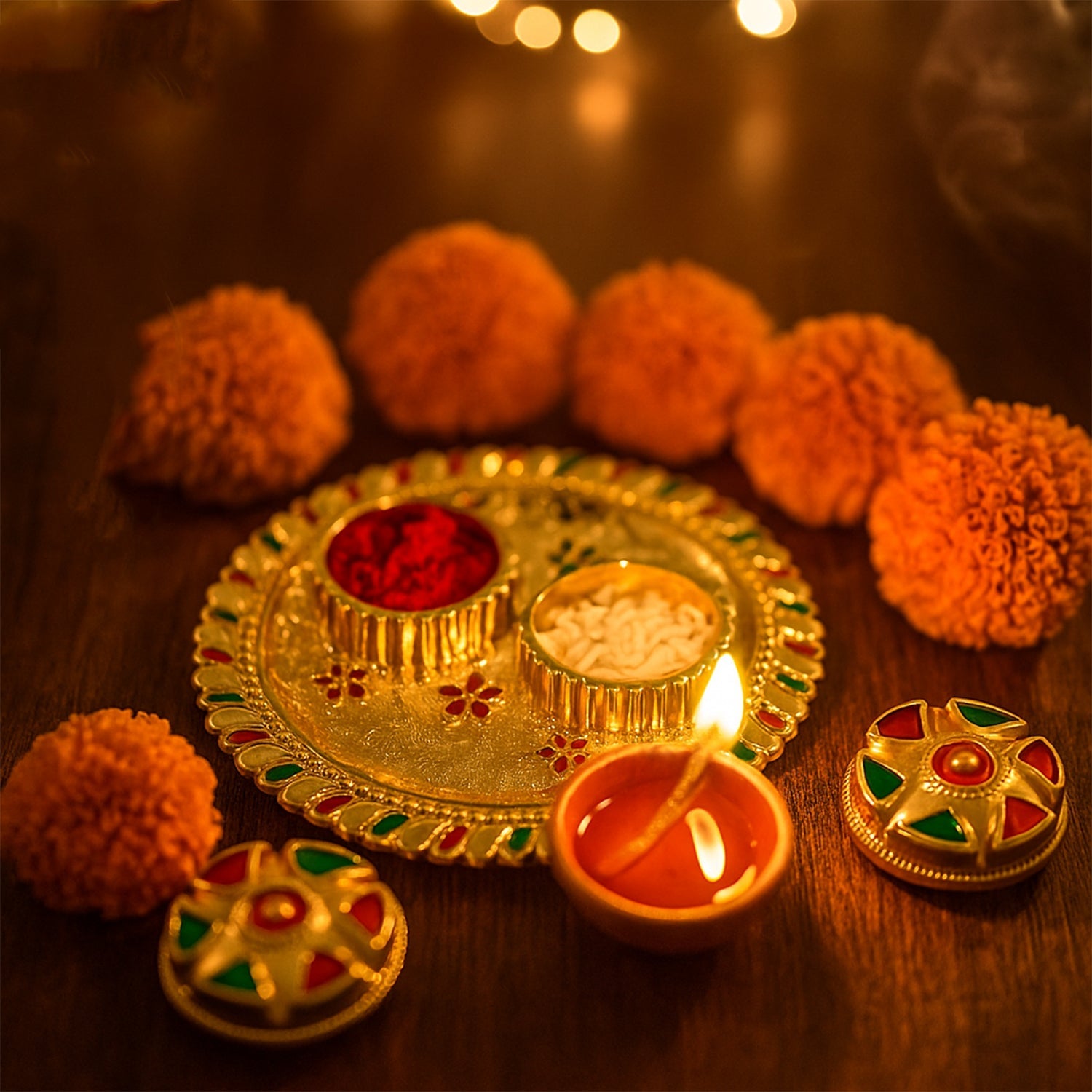 Meenakari Roliâ€“Chawal Pooja Thali -  (1 Pc / Mix design)