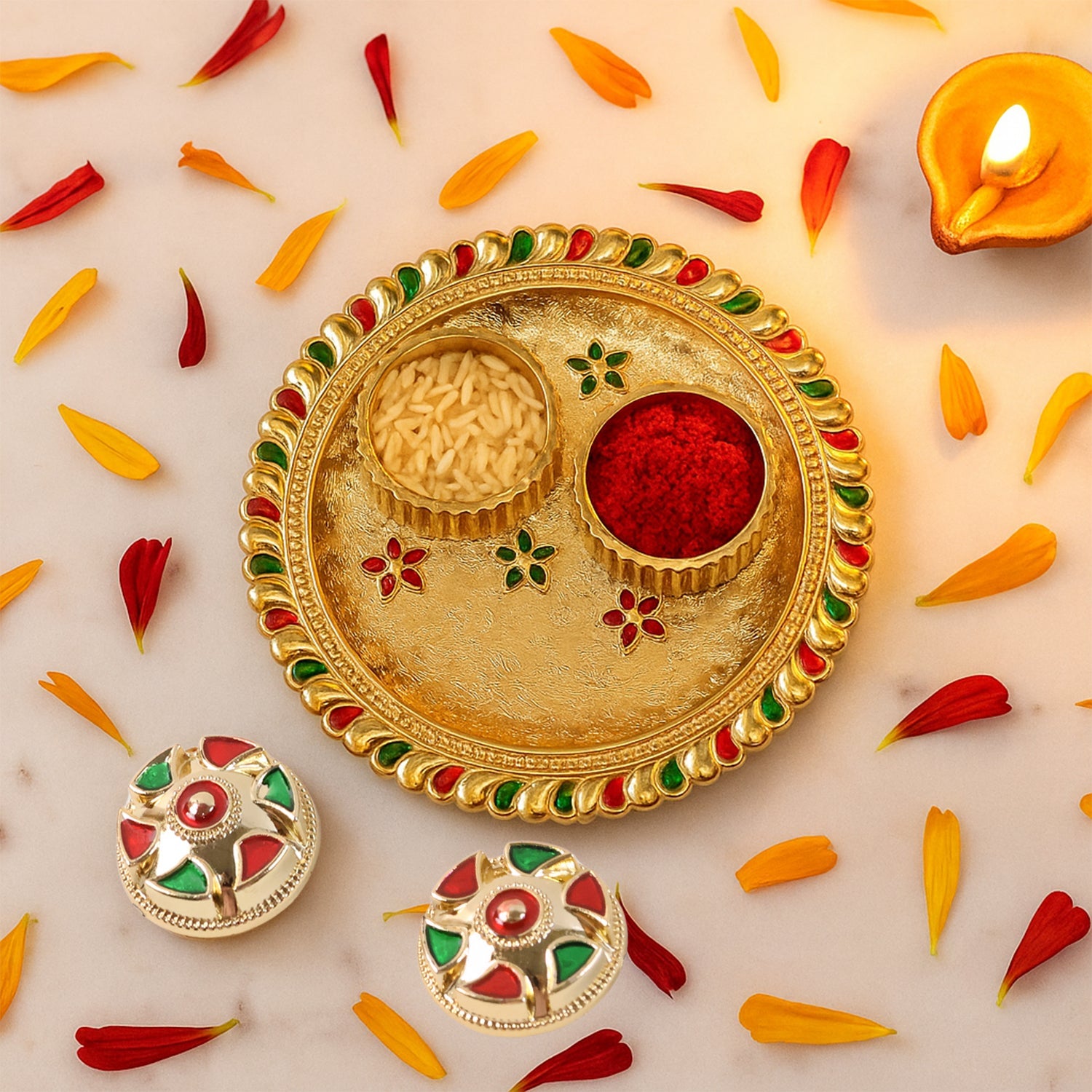 Meenakari Roliâ€“Chawal Pooja Thali -  (1 Pc / Mix design)