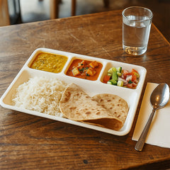 Plastic 4-Compartment Rectangular Meal Serving Tray / Plate (1 Pc / White)