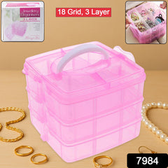 Versatile 18-Grid 3-Layer Transparent Plastic Organizer Box with Adjustable Dividers for Jewelry & Fishing Hooks