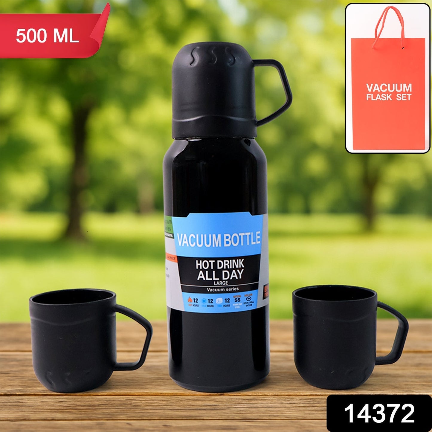 Stylish Black Vacuum Bottle Set