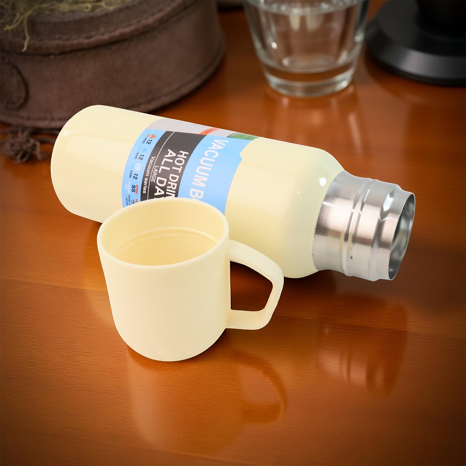 White Vacuum Flask Set â€“ Stainless Steel Thermos with 3 Cups, Approx 500ml