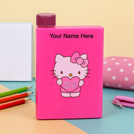 Customize Kitchen Storage A5 size Flat Portable NoteBook Shape Water Bottle With a Cartoon Character Design-Hello Kitty - For School Outdoors and Sports Return Gift/Birthday Gift (1 Pc 420ML)